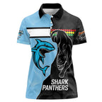 NRL Panthers-Shark Mascot Custom Women Polo Shirt Cracked Metal Style
