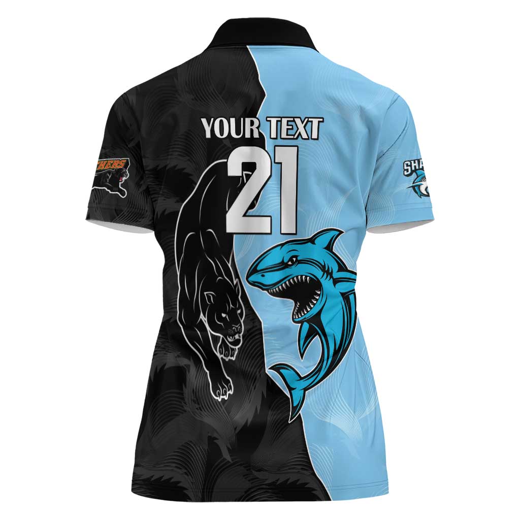 NRL Panthers-Shark Mascot Custom Women Polo Shirt Cracked Metal Style
