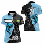 NRL Panthers-Shark Mascot Custom Women Polo Shirt Cracked Metal Style