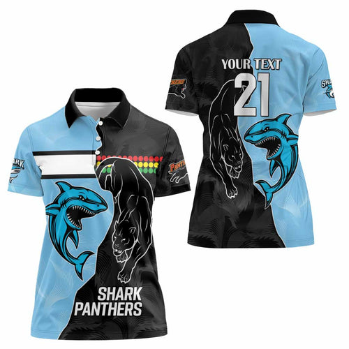 NRL Panthers-Shark Mascot Custom Women Polo Shirt Cracked Metal Style