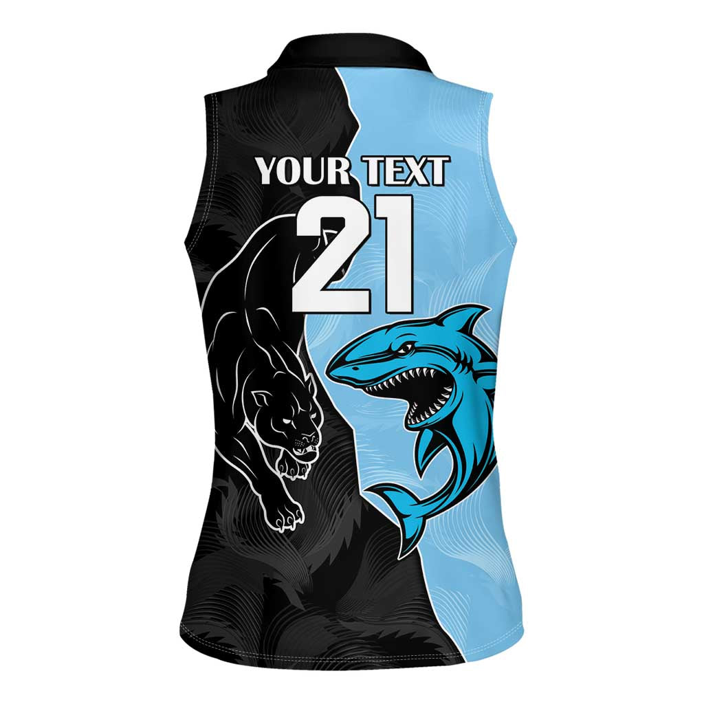 NRL Panthers-Shark Mascot Custom Women Sleeveless Polo Shirt Cracked Metal Style