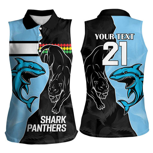 NRL Panthers-Shark Mascot Custom Women Sleeveless Polo Shirt Cracked Metal Style