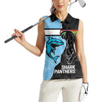 NRL Panthers-Shark Mascot Custom Women Sleeveless Polo Shirt Cracked Metal Style
