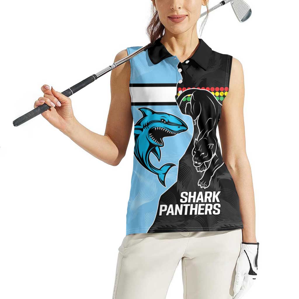 NRL Panthers-Shark Mascot Custom Women Sleeveless Polo Shirt Cracked Metal Style