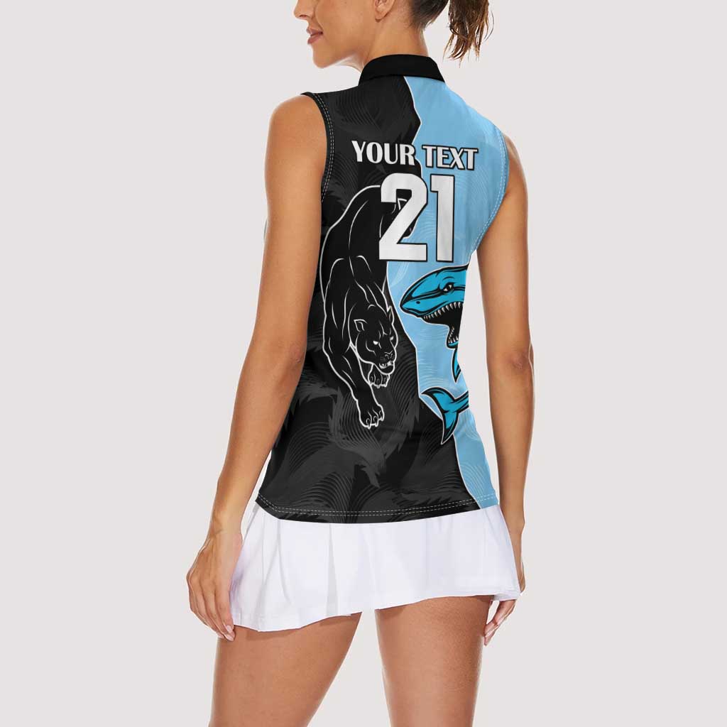 NRL Panthers-Shark Mascot Custom Women Sleeveless Polo Shirt Cracked Metal Style