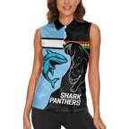NRL Panthers-Shark Mascot Custom Women Sleeveless Polo Shirt Cracked Metal Style