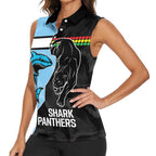 NRL Panthers-Shark Mascot Custom Women Sleeveless Polo Shirt Cracked Metal Style