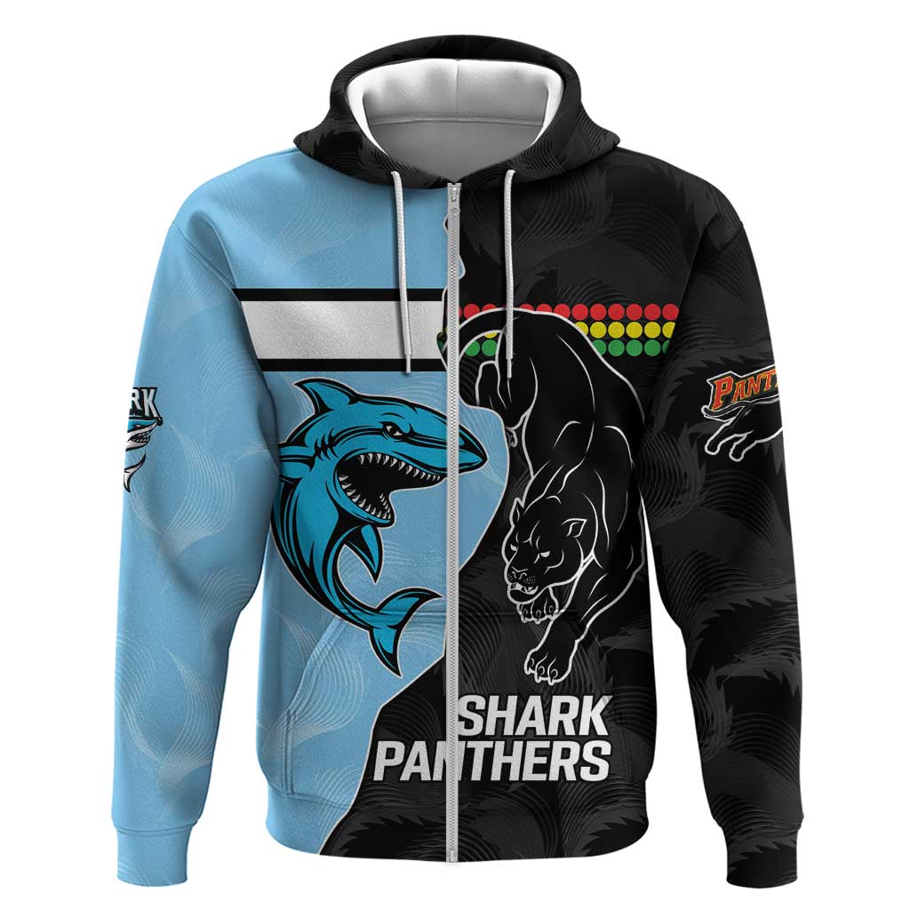 NRL Panthers-Shark Mascot Custom Zip Hoodie Cracked Metal Style