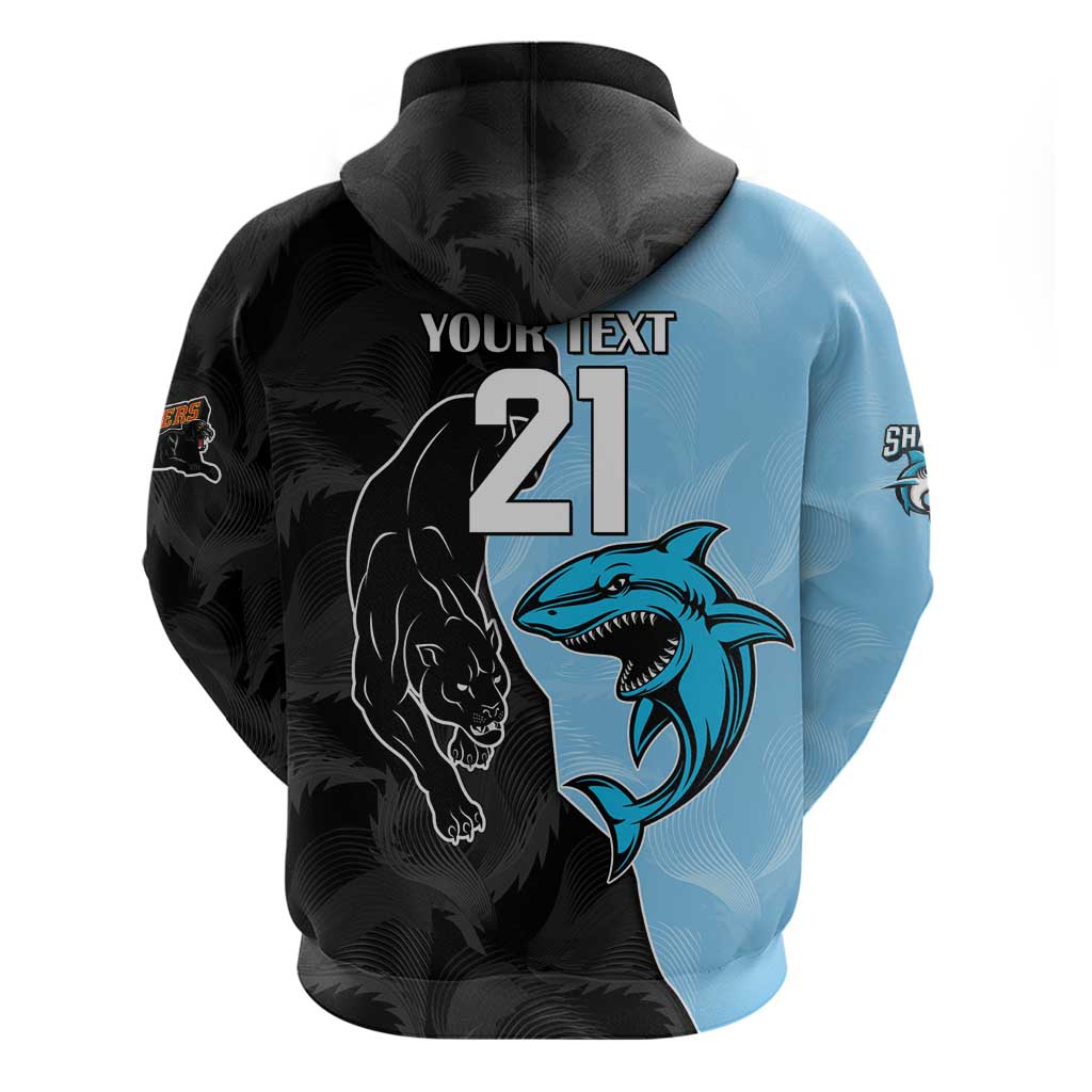 NRL Panthers-Shark Mascot Custom Zip Hoodie Cracked Metal Style