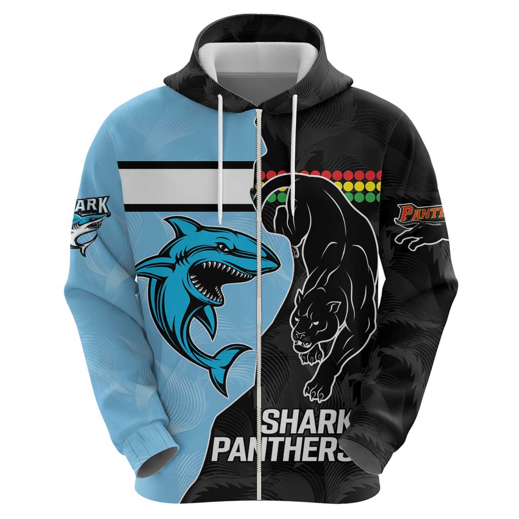 NRL Panthers-Shark Mascot Custom Zip Hoodie Cracked Metal Style