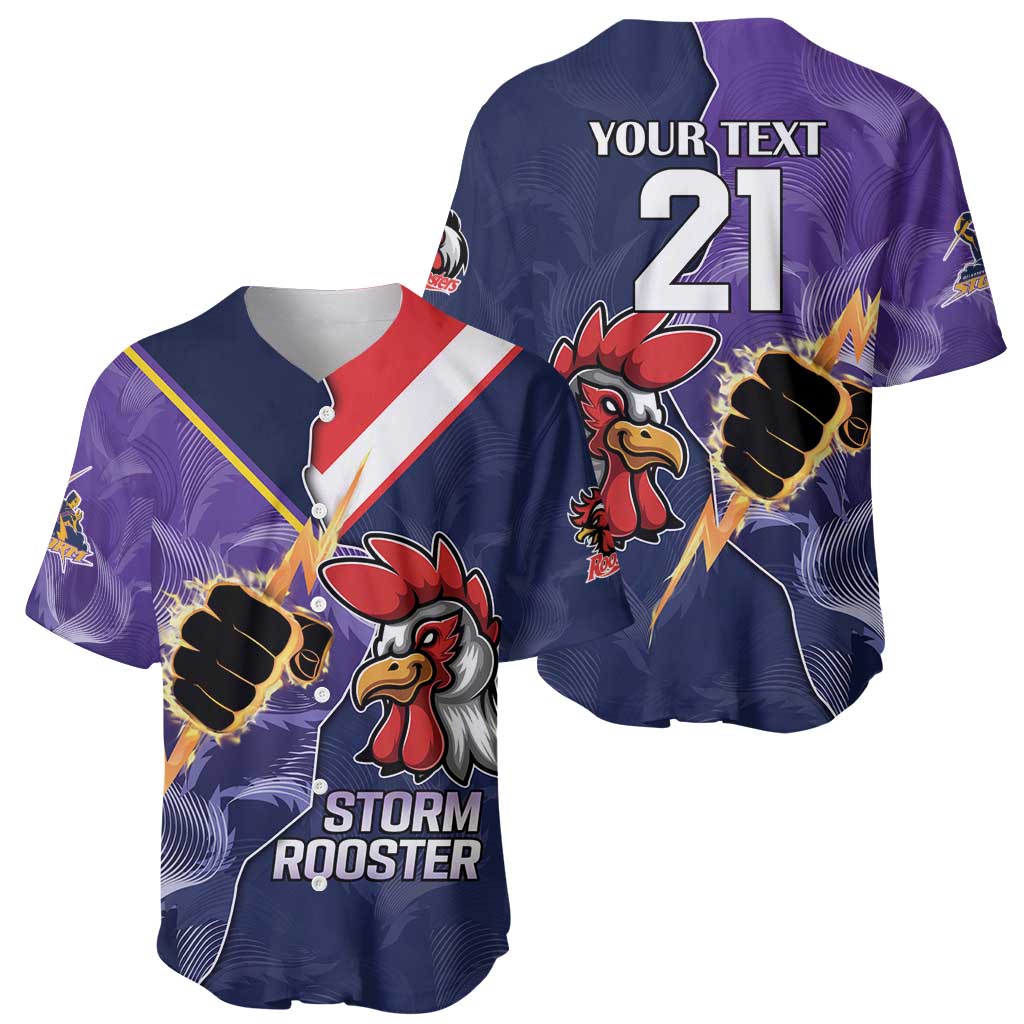 NRL Storm-Rooster Mascot Custom Baseball Jersey Cracked Metal Style