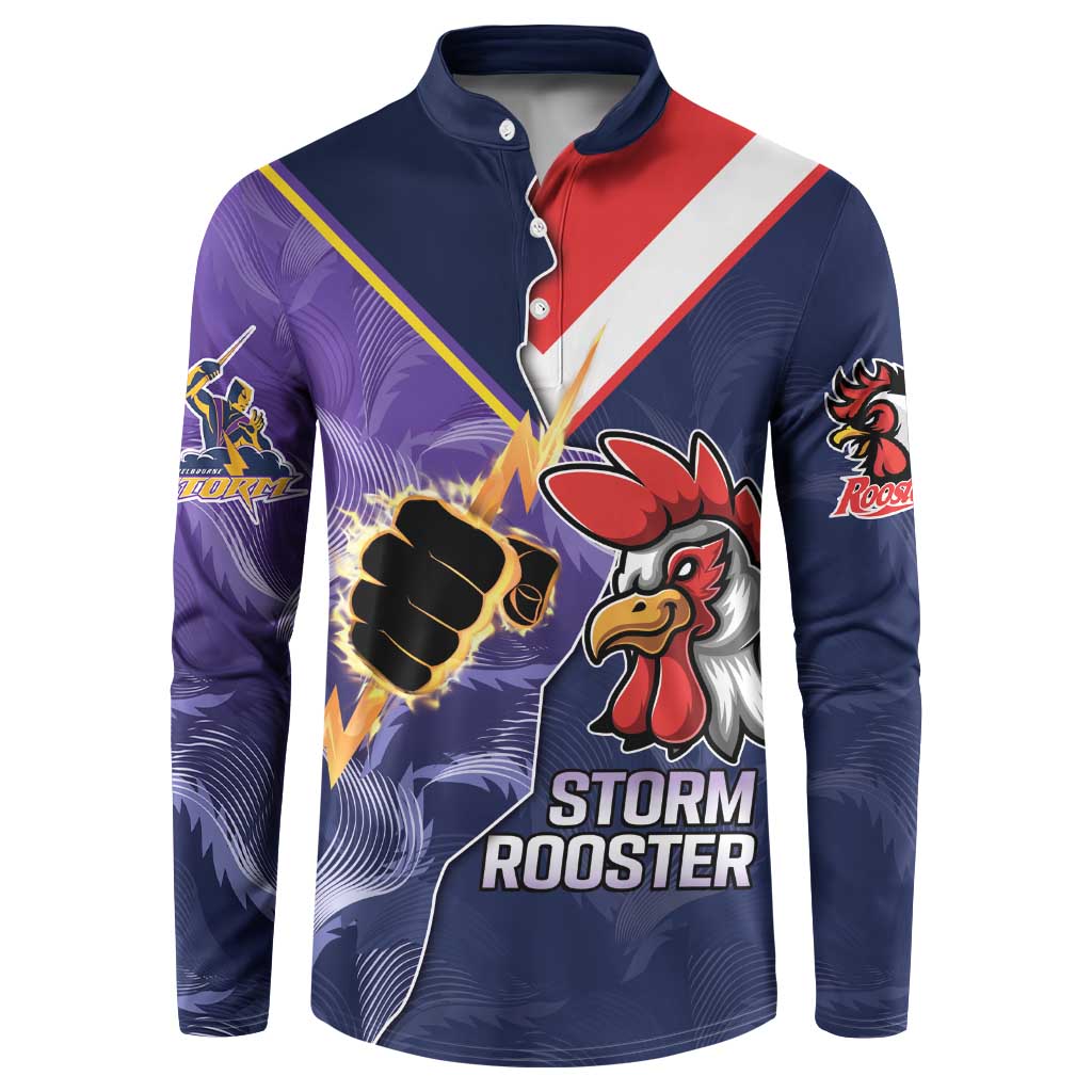 NRL Storm-Rooster Mascot Custom Button Sweatshirt Cracked Metal Style