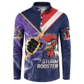 NRL Storm-Rooster Mascot Custom Button Sweatshirt Cracked Metal Style