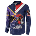 NRL Storm-Rooster Mascot Custom Button Sweatshirt Cracked Metal Style