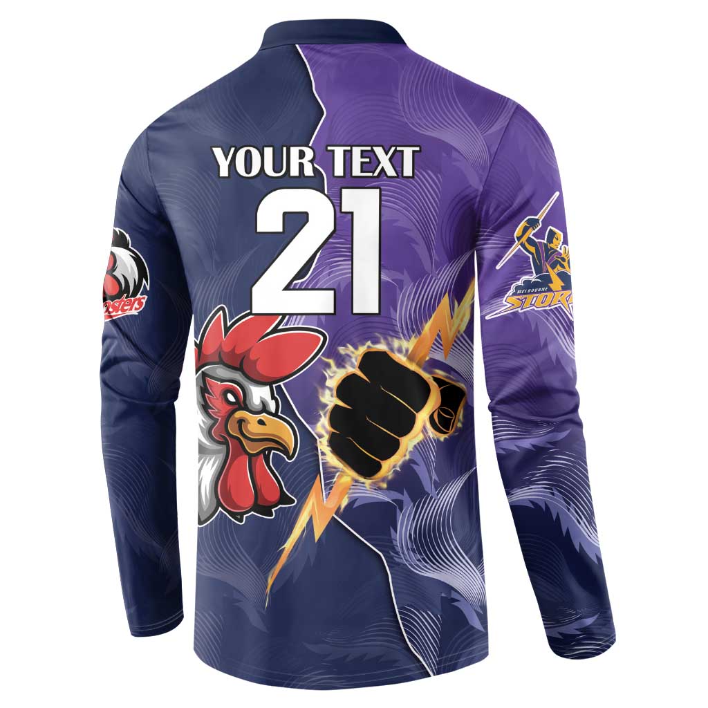 NRL Storm-Rooster Mascot Custom Button Sweatshirt Cracked Metal Style