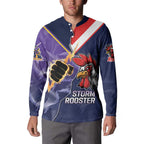 NRL Storm-Rooster Mascot Custom Button Sweatshirt Cracked Metal Style