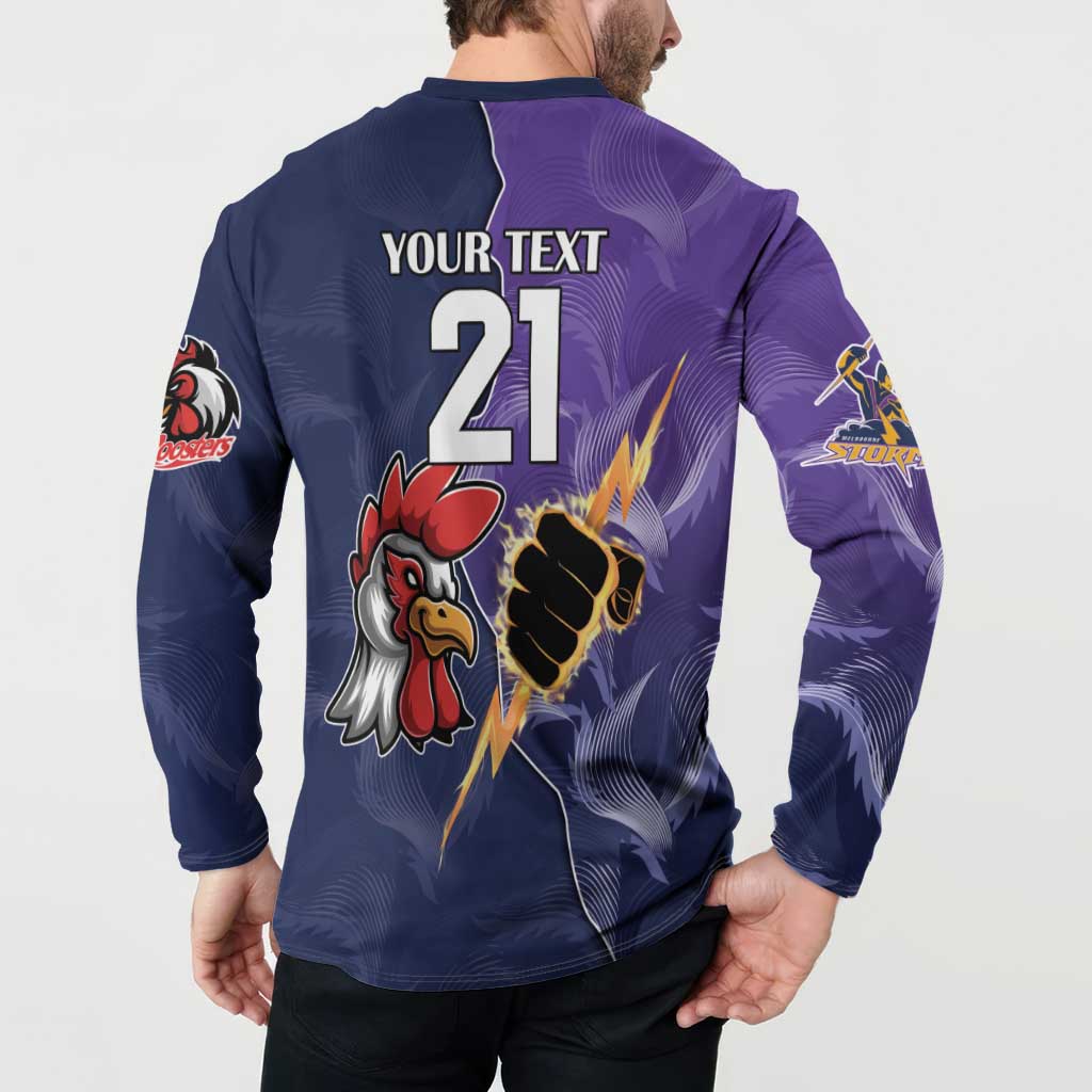 NRL Storm-Rooster Mascot Custom Button Sweatshirt Cracked Metal Style