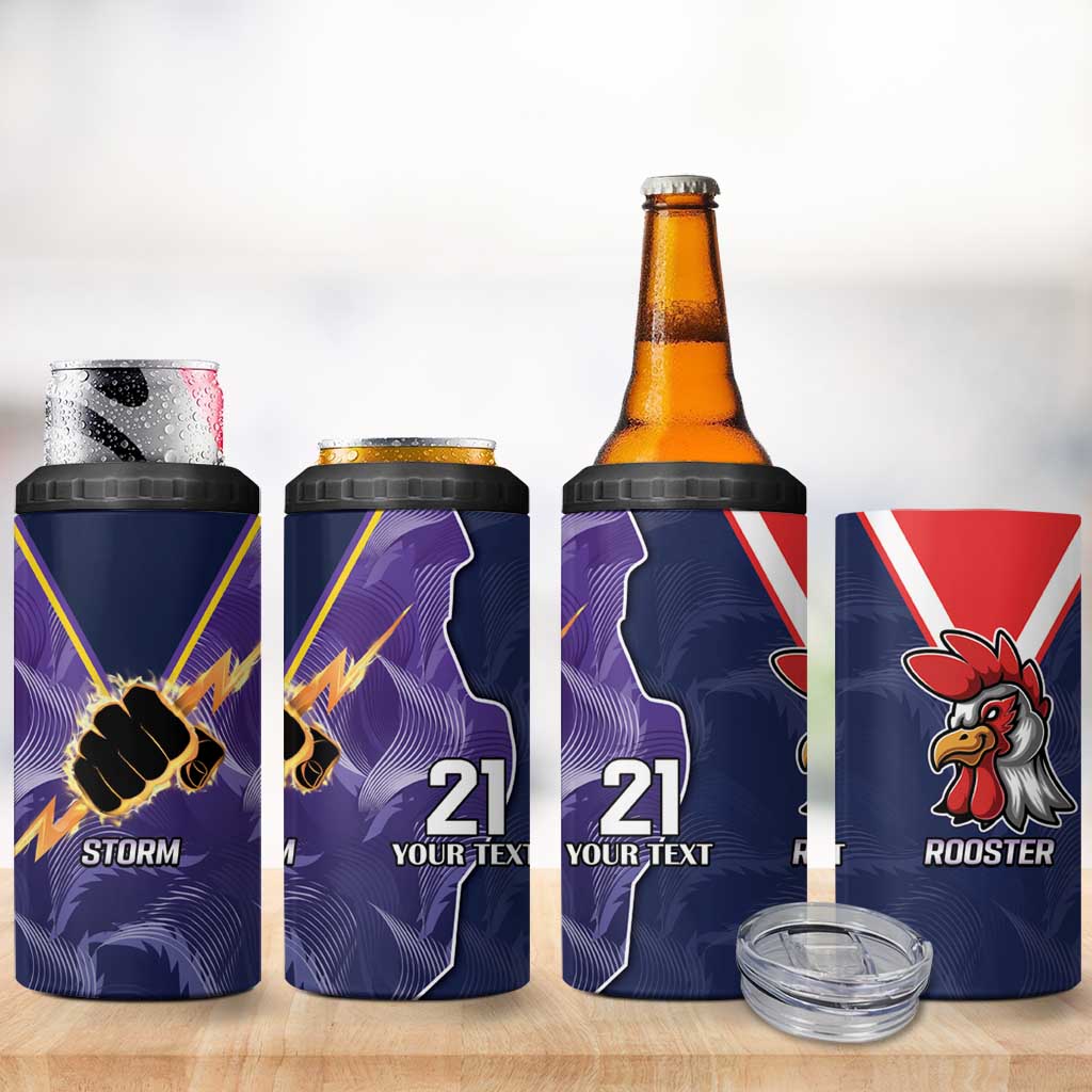 NRL Storm-Rooster Mascot Custom 4 in 1 Can Cooler Tumbler Cracked Metal Style