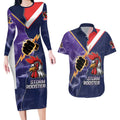 NRL Storm-Rooster Mascot Custom Couples Matching Long Sleeve Bodycon Dress and Hawaiian Shirt Cracked Metal Style