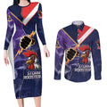 NRL Storm-Rooster Mascot Custom Couples Matching Long Sleeve Bodycon Dress and Long Sleeve Button Shirt Cracked Metal Style