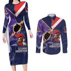 NRL Storm-Rooster Mascot Custom Couples Matching Long Sleeve Bodycon Dress and Long Sleeve Button Shirt Cracked Metal Style