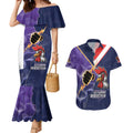 NRL Storm-Rooster Mascot Custom Couples Matching Mermaid Dress and Hawaiian Shirt Cracked Metal Style