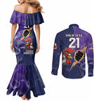 NRL Storm-Rooster Mascot Custom Couples Matching Mermaid Dress and Long Sleeve Button Shirt Cracked Metal Style