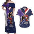 NRL Storm-Rooster Mascot Custom Couples Matching Off Shoulder Maxi Dress and Hawaiian Shirt Cracked Metal Style