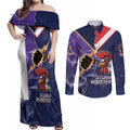 NRL Storm-Rooster Mascot Custom Couples Matching Off Shoulder Maxi Dress and Long Sleeve Button Shirt Cracked Metal Style