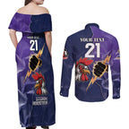 NRL Storm-Rooster Mascot Custom Couples Matching Off Shoulder Maxi Dress and Long Sleeve Button Shirt Cracked Metal Style