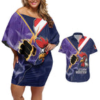 NRL Storm-Rooster Mascot Custom Couples Matching Off Shoulder Short Dress and Hawaiian Shirt Cracked Metal Style