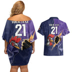 NRL Storm-Rooster Mascot Custom Couples Matching Off Shoulder Short Dress and Hawaiian Shirt Cracked Metal Style