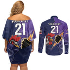 NRL Storm-Rooster Mascot Custom Couples Matching Off Shoulder Short Dress and Long Sleeve Button Shirt Cracked Metal Style