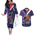 NRL Storm-Rooster Mascot Custom Couples Matching Off The Shoulder Long Sleeve Dress and Hawaiian Shirt Cracked Metal Style