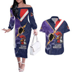NRL Storm-Rooster Mascot Custom Couples Matching Off The Shoulder Long Sleeve Dress and Hawaiian Shirt Cracked Metal Style