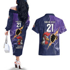 NRL Storm-Rooster Mascot Custom Couples Matching Off The Shoulder Long Sleeve Dress and Hawaiian Shirt Cracked Metal Style