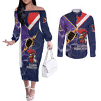 NRL Storm-Rooster Mascot Custom Couples Matching Off The Shoulder Long Sleeve Dress and Long Sleeve Button Shirt Cracked Metal Style