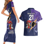 NRL Storm-Rooster Mascot Custom Couples Matching Short Sleeve Bodycon Dress and Hawaiian Shirt Cracked Metal Style