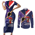 NRL Storm-Rooster Mascot Custom Couples Matching Short Sleeve Bodycon Dress and Long Sleeve Button Shirt Cracked Metal Style