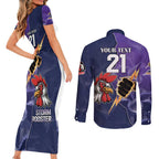 NRL Storm-Rooster Mascot Custom Couples Matching Short Sleeve Bodycon Dress and Long Sleeve Button Shirt Cracked Metal Style
