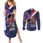 NRL Storm-Rooster Mascot Custom Couples Matching Summer Maxi Dress and Long Sleeve Button Shirt Cracked Metal Style