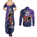 NRL Storm-Rooster Mascot Custom Couples Matching Summer Maxi Dress and Long Sleeve Button Shirt Cracked Metal Style