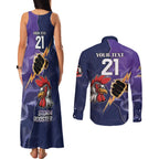 NRL Storm-Rooster Mascot Custom Couples Matching Tank Maxi Dress and Long Sleeve Button Shirt Cracked Metal Style