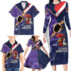 NRL Storm-Rooster Mascot Custom Family Matching Long Sleeve Bodycon Dress and Hawaiian Shirt Cracked Metal Style