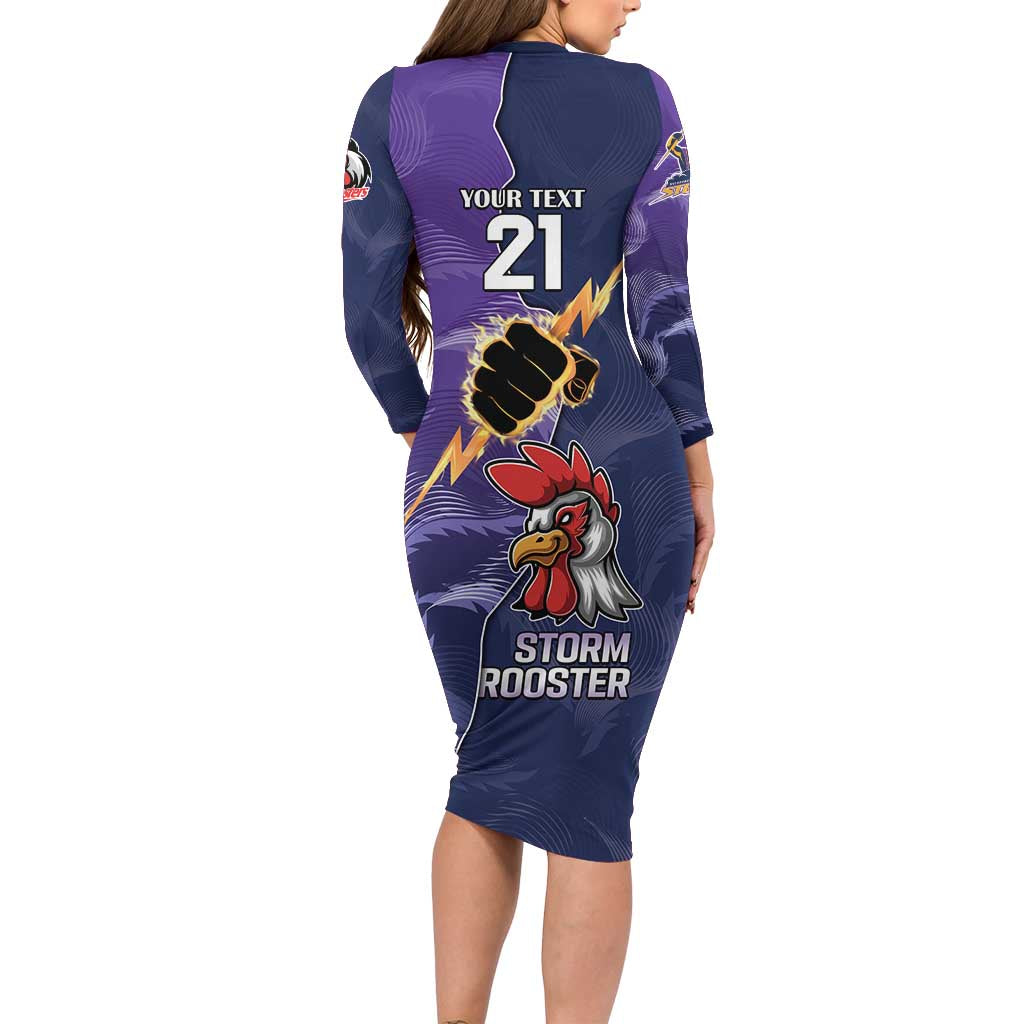 NRL Storm-Rooster Mascot Custom Family Matching Long Sleeve Bodycon Dress and Hawaiian Shirt Cracked Metal Style
