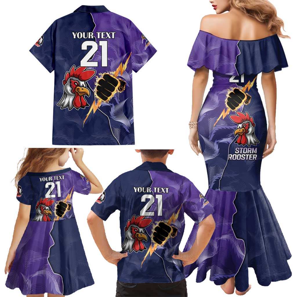 NRL Storm-Rooster Mascot Custom Family Matching Mermaid Dress and Hawaiian Shirt Cracked Metal Style