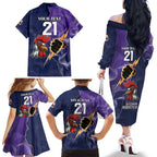 NRL Storm-Rooster Mascot Custom Family Matching Off The Shoulder Long Sleeve Dress and Hawaiian Shirt Cracked Metal Style