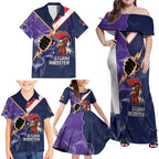 NRL Storm-Rooster Mascot Custom Family Matching Off Shoulder Maxi Dress and Hawaiian Shirt Cracked Metal Style