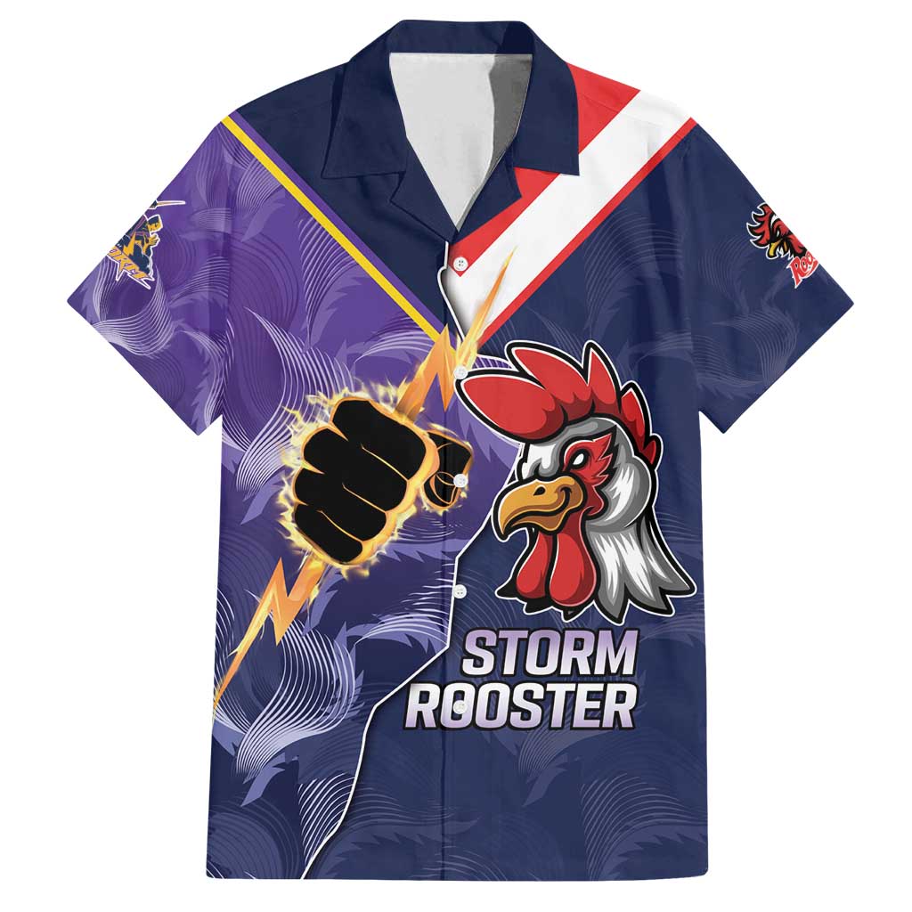 NRL Storm-Rooster Mascot Custom Family Matching Off Shoulder Maxi Dress and Hawaiian Shirt Cracked Metal Style
