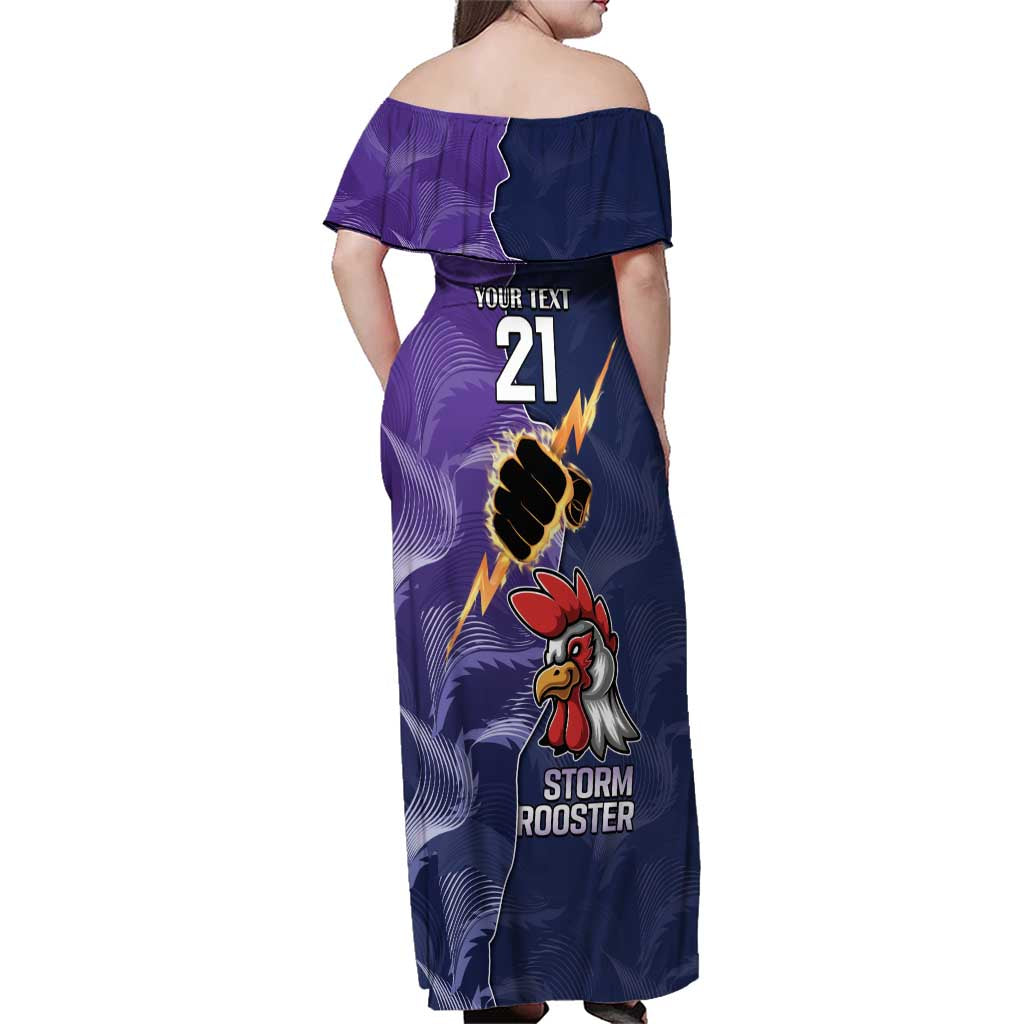 NRL Storm-Rooster Mascot Custom Family Matching Off Shoulder Maxi Dress and Hawaiian Shirt Cracked Metal Style